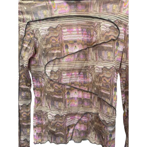 Paloma Wool Cometa Top Long Sleeve Dark Pink Abstract Swirl Print Size Small - Picture 5 of 14